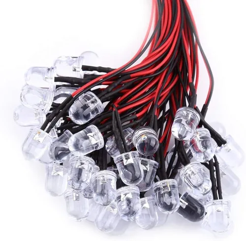 Vista 6 de Walfront Luces LED, 50 lámparas redondas precableadas blancas de 0.394 in para proyectos de ciencia y electrónica de 3/5/0.394 in, tamaños DC9-12V