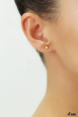Vista 3 de Aretes de bola pulidos de oro amarillo de 14 quilates con mariposa