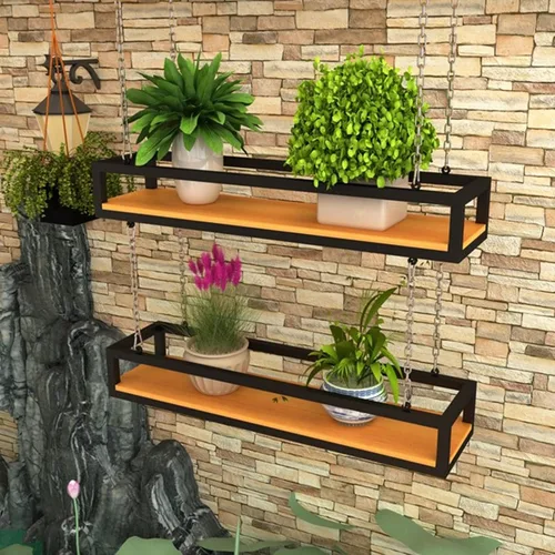 Vista 6 de Drsyffsup Estante de vino colgante industrial para techo, estantes flotantes con marco de madera y metal para bar, cocina, balcón, estante de garaje