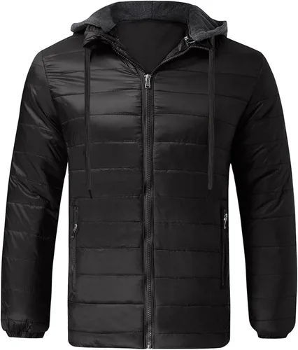 Vista 2 de Chaqueta acolchada ligera y plegable para hombre, para invierno, con capucha, con cremallera, impermeable, con burbujas