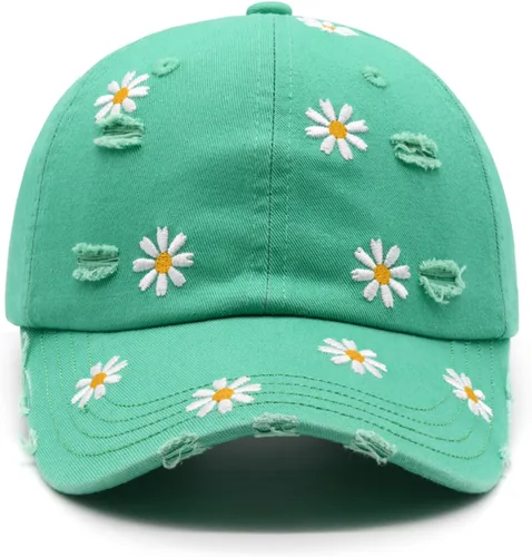 Vista 2 de Waldeal Lindo sombrero de margarita para mujer, gorra de béisbol ajustable bordada desgastada