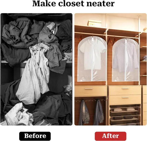 Vista 6 de Bolsas de ropa para colgar ropa, 2 piezas a prueba de polvo, bolsa de ropa transparente, transpirable, protector de abrigo con cremallera, bolsas