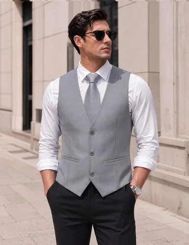 Vista 2 de DiBanGu Mens Vest Tie Set 5PCS Formal Dress Waistcoat Light Grey
