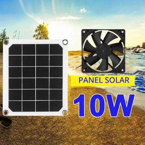 Vista 3 de Extractor solar, kit de ventilador de panel solar USB de 6 V 10 W, carga USB monocristalina para exteriores pequeños gallineros, invernaderos