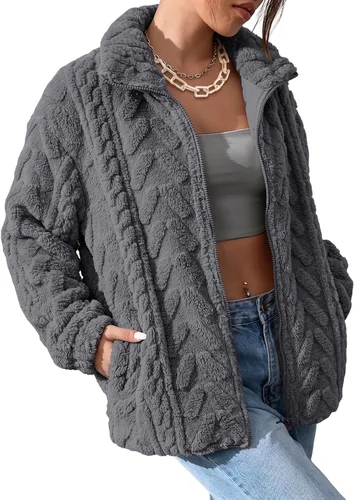Vista 14 de Dokotoo Chaqueta de forro polar de invierno para mujer, abrigo casual con Pétalo de orquídea
