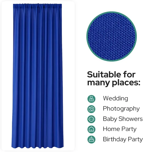 Vista 6 de HOMEIDEAS Cortinas de fondo azul real de 10 x 10 pies, fondo de fotos, cortinas de poliéster con bolsillo para barra para decoración de fiestas
