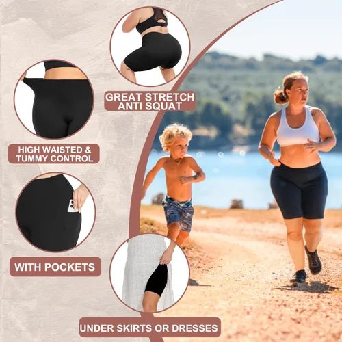 Vista 5 de FULLSOFT Pantalones cortos de ciclismo de talla grande para mujer, cintura alta, talla XL, 4X, control de abdomen, con bolsillos, pantalones cortos