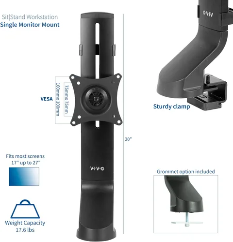 Vista 2 de VIVO Soporte ajustable para monitor individual para estación de trabajo de pie, convertidor de escritorio, brazo de monitor para 1 pantalla de hasta