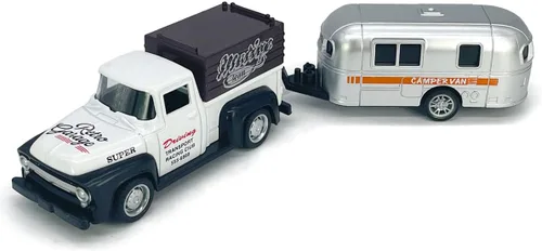 Vista 5 de VIIGER Camión Pickup Remolcador de Tráiler Juguete Cámper RV Autocaravana Juguetes para Niños Modelo de Auto de Metal Fundido a Presión