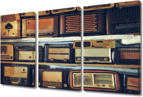 Vista 16 de TUMOVO Arte de pared de estilo retro, grupo de dispositivos electrónicos antiguos de radio, pinturas de imágenes, 3 piezas, lienzo, decoración
