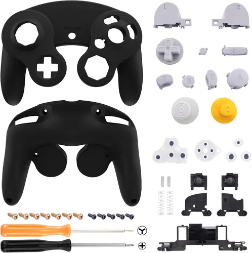 Vista 2 de eXtremeRate Placa trasera negra para Nintendo Gamecube Controller, cubierta de repuesto de agarre suave al tacto con botones para controlador