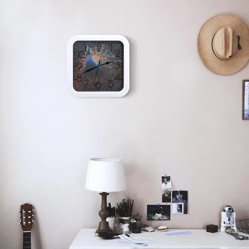 Vista 6 de 10" Square Modern Wall Clock,Animal Feathers Print Kitchen Clocks Wall Battery Operated,Silent Non Ticking Unique Funny Cute Wall Clock for Living