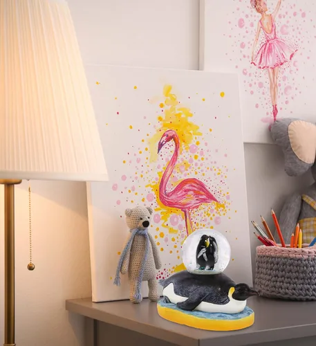 Vista 6 de CoTa Global Globo de nieve de pingüino, figura mágica de globo de agua arcoíris con purpurina brillante, adorno coleccionable para decoración