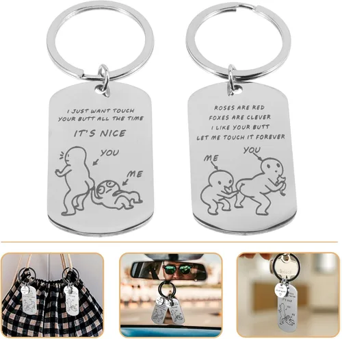 Vista 9 de NOLITOY 2 llaveros de metal con llavero de metal, regalos conmemorativos, decoración de metal para novio, dentaduras postizas, parejas, amantes