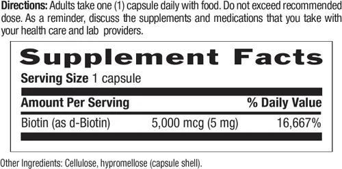 Vista 8 de Country Life Cápsulas veganas de biotina de alta potencia 5 mg, 60 CT