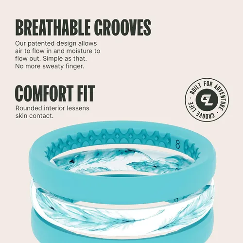 Vista 3 de Groove Life - Anillo apilable de silicona, anillos de boda para mujer, de goma transpirable, anillos cómodos con diseño único