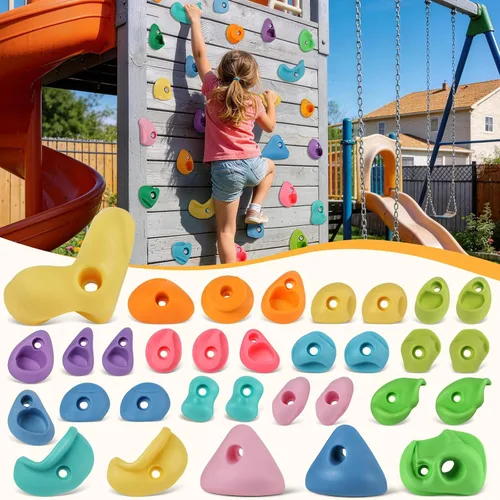 Vista 13 de 20 piezas de pared de escalada en roca para niños, agarres de pared de escalada en roca, kits de agarres de pared de escalada para adultos que