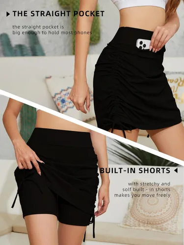 Vista 4 de Cakulo Falda pantalón casual de verano modesta hasta la rodilla para mujer, a la moda, atlética, tenis, golf, 20 pulgadas, con bolsillo para falda