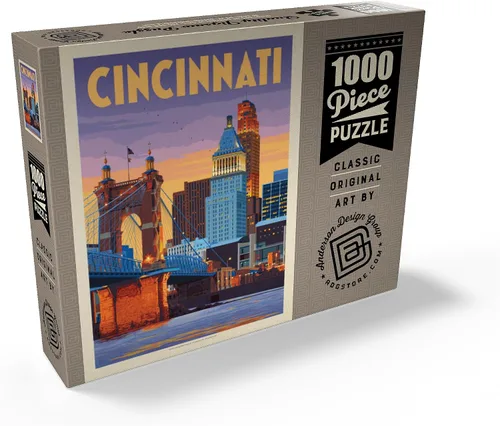 Vista 2 de MyPuzzle Cincinnati, OH: Riverfront, póster vintage, rompecabezas premium de 1000 piezas para adultos