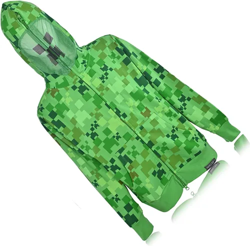 Vista 4 de Minecraft Sudadera con capucha para niños, diseño de cara de enredadera negra y verde, sudadera