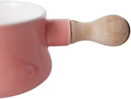 Vista 4 de qiuqiu Olla de leche esmaltada con mango de madera antiadherente de cerámica mini olla calentador de mantequilla sartén vaporera para sopa Rosa