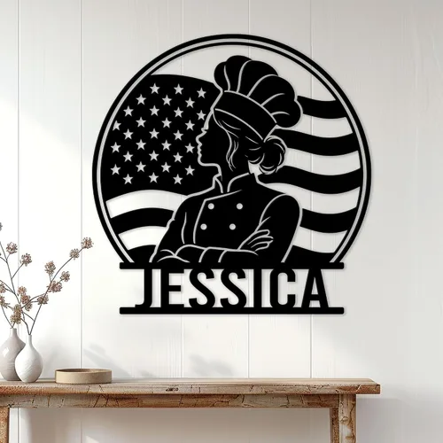 Vista 3 de Personalized Kitchen Chef Metal Sign – Custom Chef Name Wall, Kitchen, Restaurant, Dining Room, Patio, Home, or Bistro Decor – Gift for Mom, Wife