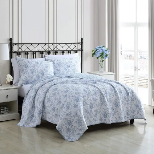 Vista 3 de Laura Ashley Home - Juego de edredón individual, ropa de cama reversible de algodón con flores, decoración del hogar para todas las estaciones