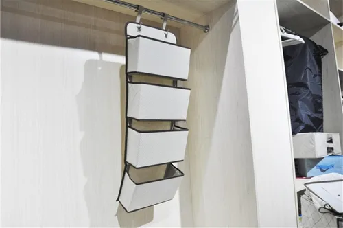 Vista 4 de haotfire 4bolsillos Wall Mount sobre la puerta clóset Almacenamiento Organizador Durable tela no tejida bolsa para colgar toallas de juguetes