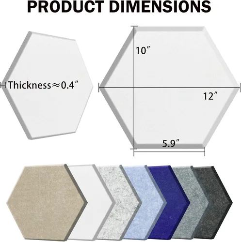 Vista 2 de SHJADE - Paquete de 12 paneles acústicos autoadhesivos, acolchado hexagonal a prueba de sonido 12" X 10" X 0.4", High Density, Hexagon Sound Proof