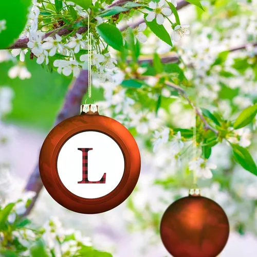 Vista 6 de Decoración de letras iniciales, adorno de bola de Navidad, negro y rojo, búfalo a cuadros, letra L, adornos de Navidad, recuerdo de recuerdo, regalo