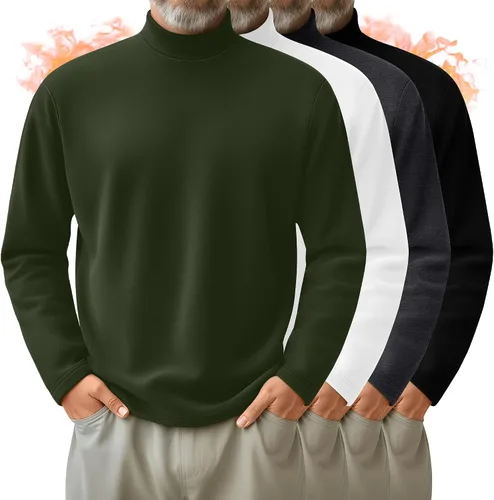 Vista 11 de Paquete de 4 Camisas de Cuello Alto Simulado para Hombre, Suéter Pullover Térmico de Manga Larga, Camiseta Interior Casual de Ajuste Holgado