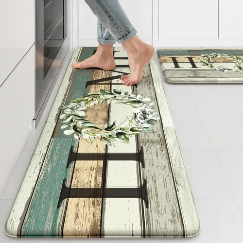 Vista 9 de KIMODE - Alfombra de cocina antifatiga para el piso, de 17.3 x 29 pulgadas, alfombra de cocina de estilo rústico, antideslizante, acolchada