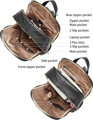 Vista 3 de BOSTANTEN Mochila para portátil de 15.6 pulgadas de cuero genuino para mujer, mochila informal para universidad, bolsa de viaje