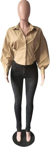 Vista 3 de Remelon Blusa de manga larga abombada con cuello en V y botones para mujer