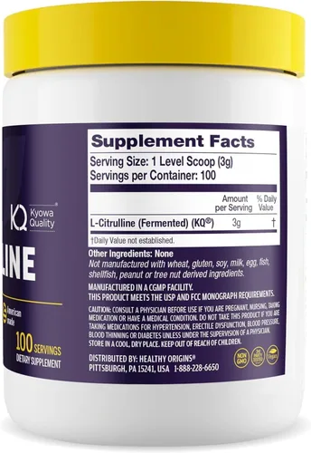 Vista 2 de Healthy Origins L-Citrulina en polvo 2,000 mg por porción, 10.6 oz (300g) – Suplemento de aminoácidos de grado USP fabricado en Estados Unidos