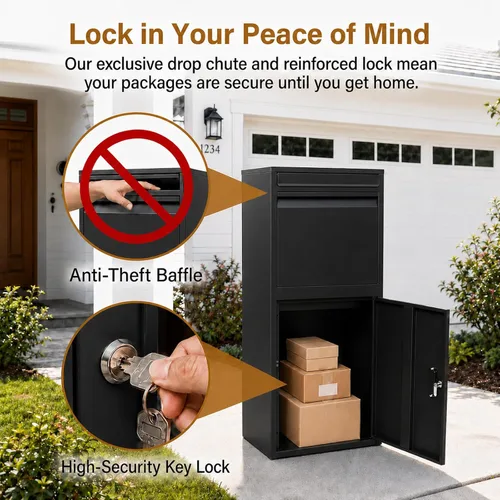 Vista 3 de Package delivery Boxes for Outside,Extra Large Mailbox for Parcel Black