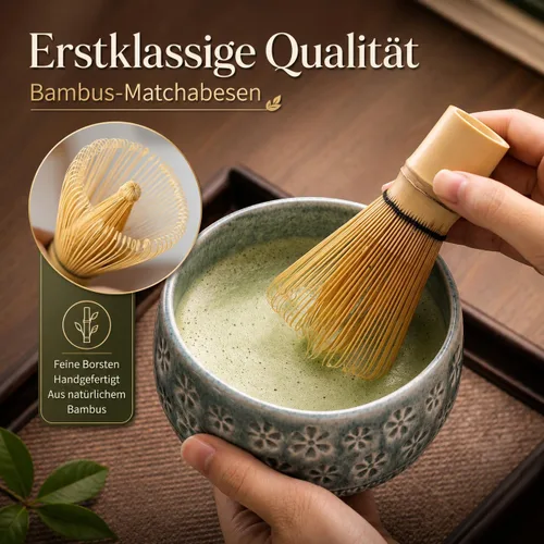 Vista 4 de Buucup Juego de batidor de matcha, kit de matcha de cerámica que incluye cuenco matcha, batidor y soporte, cuchara de bambú, soporte para cucharada