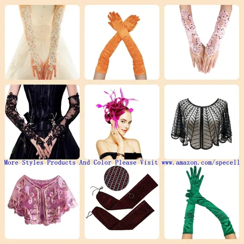 Vista 8 de Specell Womens Mesh Rhinestone Gloves Fishnet Sparkly Glitter Opera Highly Elastic Gloves Length 19" For Party Halloween Etc