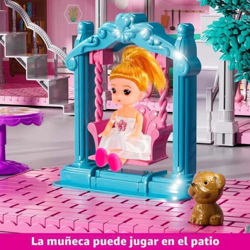 Vista 9 de JUKUDAHU Villa Playset for Girl Ages 3-7, 4-Storey House, 10 Rooms, 2 Dolls