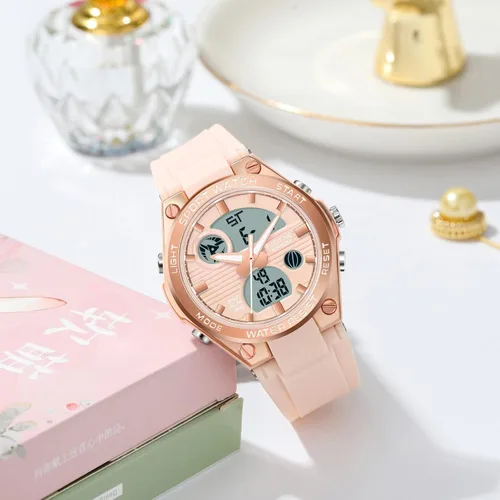 Vista 2 de Relojes de pulsera para mujer, digital, 5 bares, impermeables, con retroiluminación LED, correa colorida, alarma analógica