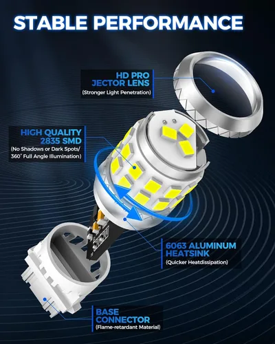 Vista 4 de Marsauto Focos LED de reversa mejorados 3157 3156, luz trasera de estacionamiento, DRL, luz de freno con proyector para reemplazo de focos 3047 3457