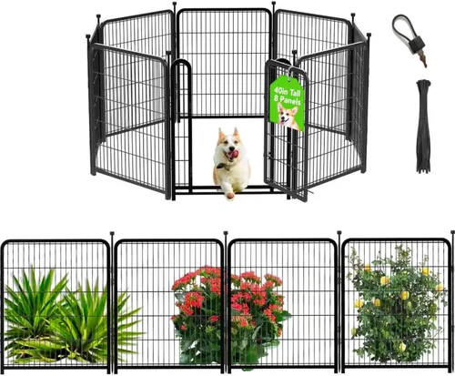Vista 13 de Corralito para perros de 24 pulgadas de alto, 16 paneles de valla para perros al aire libre para patio. Corralito de metal resistente para mascotas