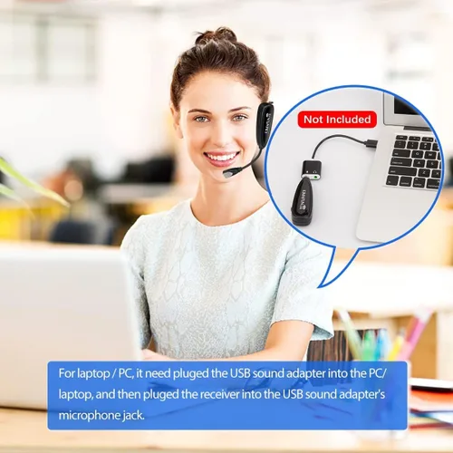 Vista 4 de KIMAFUN - Sistema de micrófono inalámbrico con auriculares, sin necesidad de Bluetooth, micrófono de cabeza impermeable para instructor de fitness