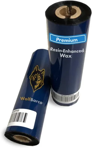 Vista 15 de Wolfbarco 1 Roll 1.57" x 1476' (40mm x 450m) Premium Resin Enhanced Wax Thermal Transfer Ribbon 1" Core, Coated Side Out for Zebra Printers