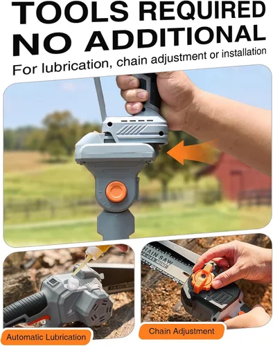 Vista 7 de TaskStar Sierra de poste 2 en 1 para recorte de árboles, motosierra mini inalámbrica de 8 pulgadas con poste extensible, motor sin escobillas, con 2