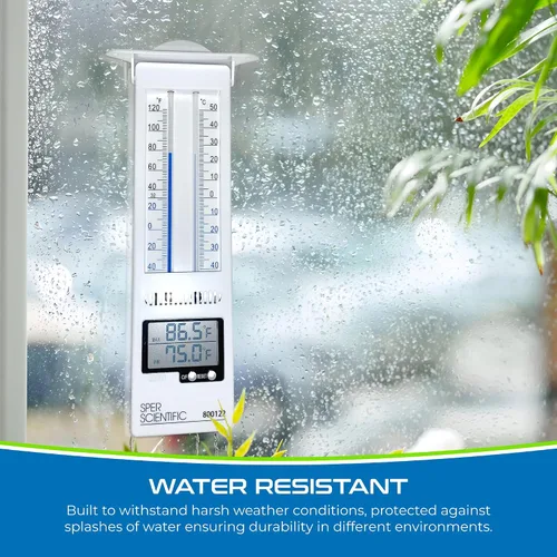 Vista 4 de Sper Scientific Termómetro analógico y digital Min/Max 800122 - Seguimiento preciso de la temperatura, diseño resistente a la intemperie, pantalla