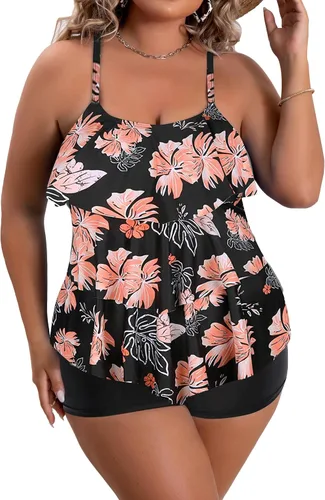 Vista 22 de B2prity Traje de baño tankini de talla grande para mujer, con control de 01