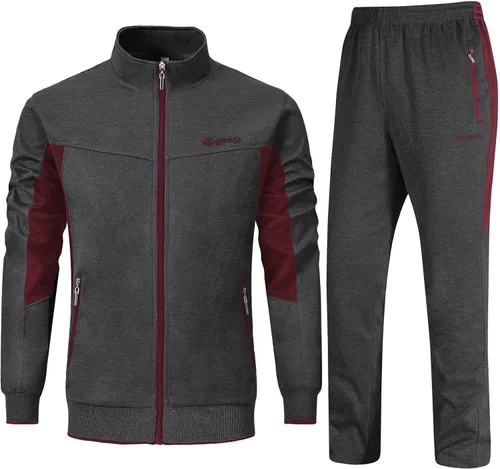 Vista 17 de Rdruko Conjunto Deportivo de 2 Piezas para Hombre, Traje Deportivo con Cremallera Completa, Sudaderas Deportivas para Gimnasio, Ropa Deportiva Gris