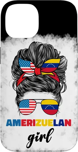 Vista 4 de iPhone 16 Half American And Venezuelan USA Venezuela Flag Girl Funda para mujer