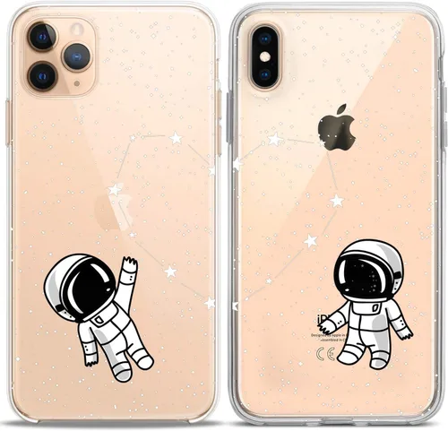 Vista 5 de Fundas a juego para parejas compatibles con iPhone 16 15 14 13 12 11 Pro Max Mini Xs X 6s 8 Plus 7+ Xr 10 SE 5 Astronaut Space Constellation Funda